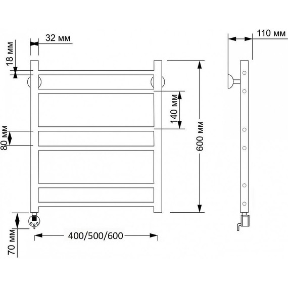 Полотенцесушитель электрический Secado Триада 2 П6 500x600 мм (возможность скрытого подключения) бронза - фото 3