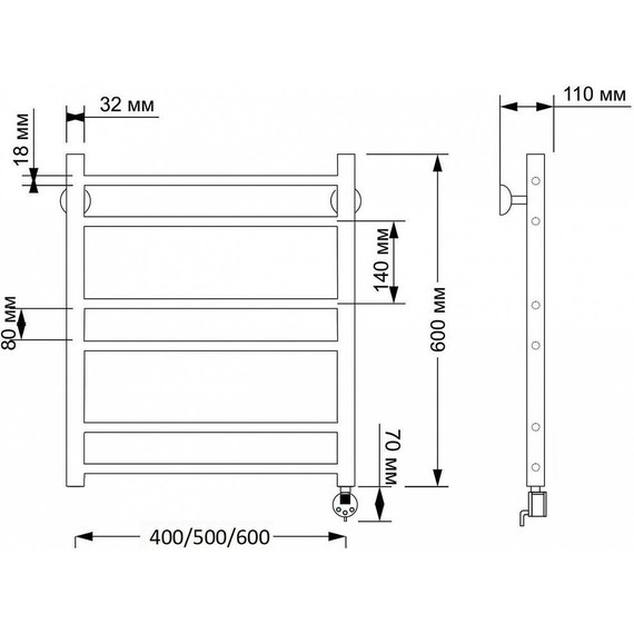 Полотенцесушитель электрический Secado Триада 2 П6 500x600 мм (возможность скрытого подключения) бронза - фото 4
