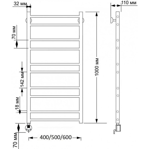 Полотенцесушитель электрический Secado Триада 2 П10 500x1000 мм (возможность скрытого подключения) бронза - фото 3