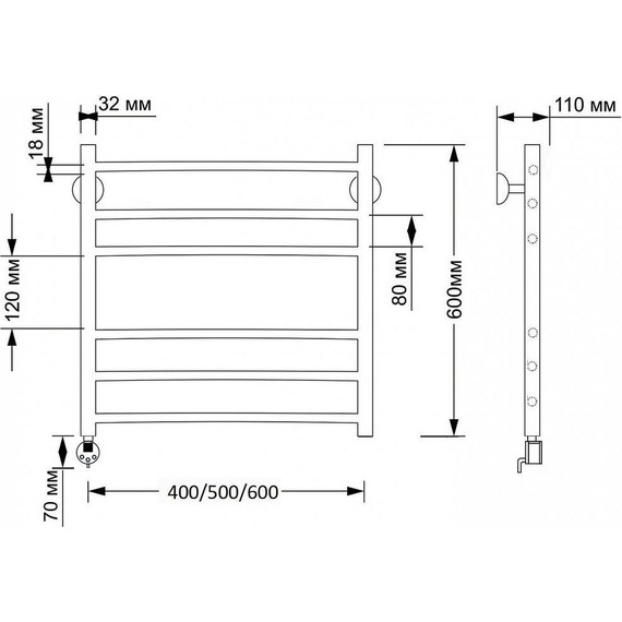 Полотенцесушитель электрический Secado Триада 3 П6 500x600 мм (возможность скрытого подключения) бронза - фото 3