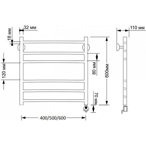 Полотенцесушитель электрический Secado Триада 3 П6 500x600 мм (возможность скрытого подключения) бронза - фото 4