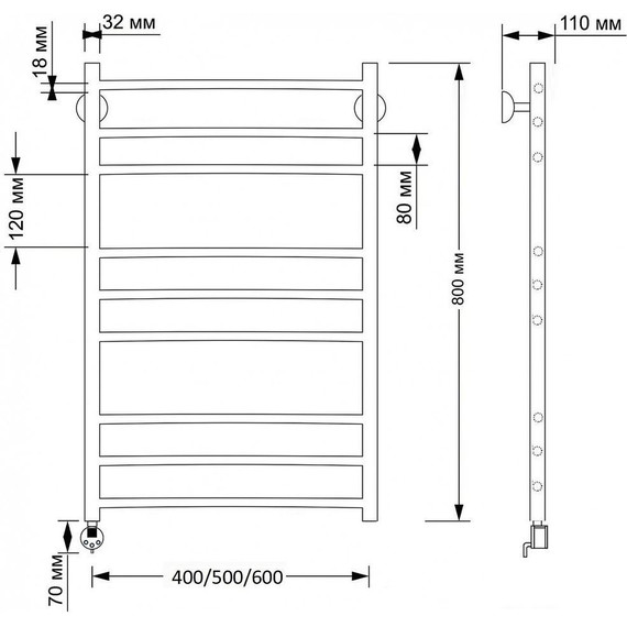 Полотенцесушитель электрический Secado Триада 3 П9 500x800 мм (возможность скрытого подключения) бронза - фото 3