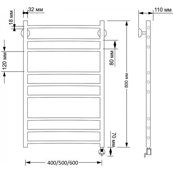Полотенцесушитель электрический Secado Триада 3 П9 500x800 мм (возможность скрытого подключения) бронза - фото 4