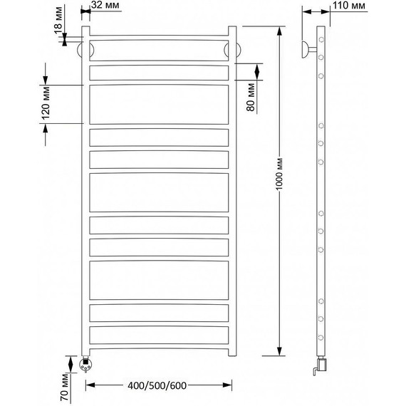 Полотенцесушитель электрический Secado Триада 3 П12 500x1000 мм (возможность скрытого подключения) бронза - фото 3
