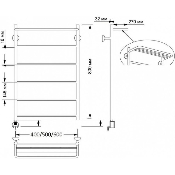 Полотенцесушитель электрический Secado Триада 4 с полкой П6 500x800 мм (возможность скрытого подключения) бронза - фото 3