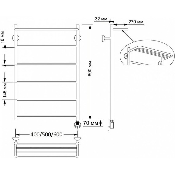 Полотенцесушитель электрический Secado Триада 4 с полкой П6 500x800 мм (возможность скрытого подключения) бронза - фото 4