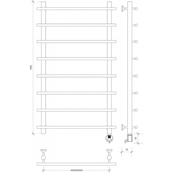 Полотенцесушитель электрический Secado Турин 1 П8 500x1000 мм (возможность скрытого подключения) бронза - фото 4