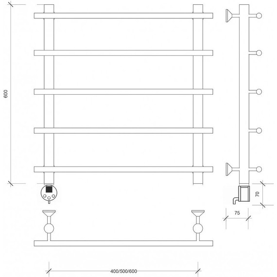 Полотенцесушитель электрический Secado Турин 1 П5 500x600 мм (возможность скрытого подключения) бронза - фото 3