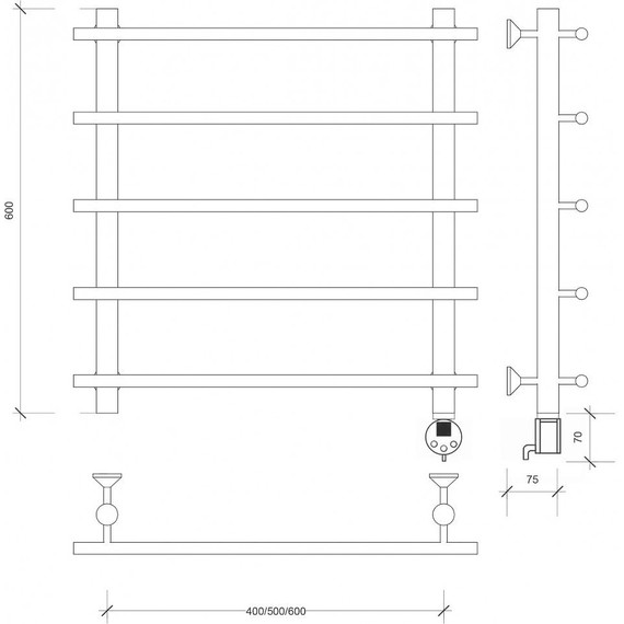 Полотенцесушитель электрический Secado Турин 1 П5 500x600 мм (возможность скрытого подключения) бронза - фото 4