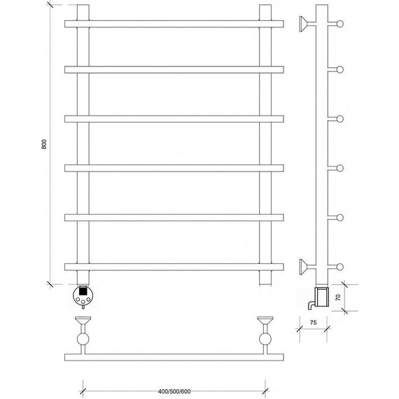 Полотенцесушитель электрический Secado Турин 1 П6 500x800 мм (возможность скрытого подключения) бронза - фото 3