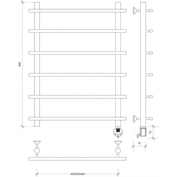 Полотенцесушитель электрический Secado Турин 1 П6 500x800 мм (возможность скрытого подключения) бронза - фото 4