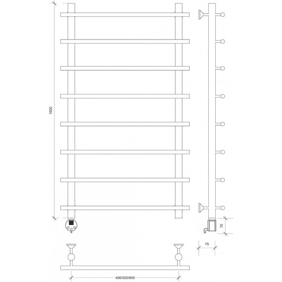 Полотенцесушитель электрический Secado Турин 1 П8 500x1000 мм (возможность скрытого подключения) бронза - фото 3