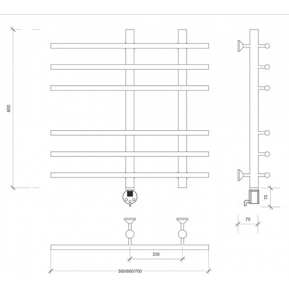 Полотенцесушитель электрический Secado Турин 3 П6 200x600 мм (возможность скрытого подключения) бронза - фото 3