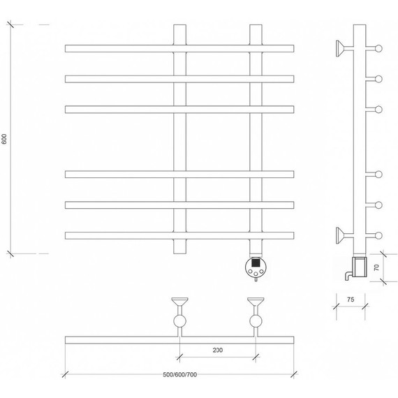 Полотенцесушитель электрический Secado Турин 3 П6 200x600 мм (возможность скрытого подключения) бронза - фото 4