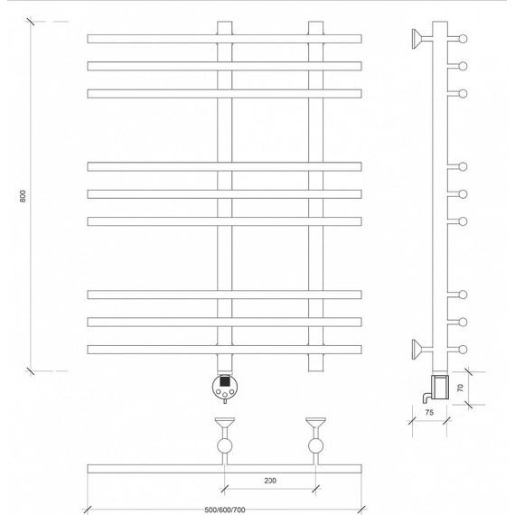 Полотенцесушитель электрический Secado Турин 3 П9 200x800 мм (возможность скрытого подключения) бронза - фото 3