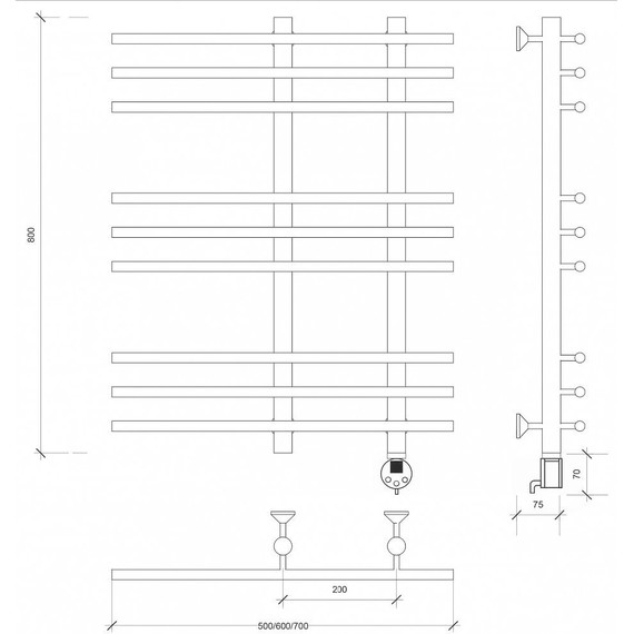 Полотенцесушитель электрический Secado Турин 3 П9 200x800 мм (возможность скрытого подключения) бронза - фото 4