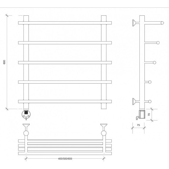 Полотенцесушитель электрический Secado Турин 6 с полкой П5 500x600 мм (возможность скрытого подключения) бронза - фото 3