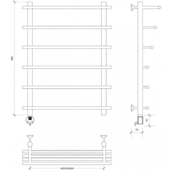 Полотенцесушитель электрический Secado Турин 6 с полкой П6 500x800 мм (возможность скрытого подключения) бронза - фото 3