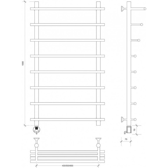 Полотенцесушитель электрический Secado Турин 6 с полкой П8 500x1000 мм (возможность скрытого подключения) бронза - фото 3
