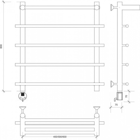 Полотенцесушитель электрический Secado Турин 1 СП с полкой П5 500x600 мм (возможность скрытого подключения) бронза - фото 3
