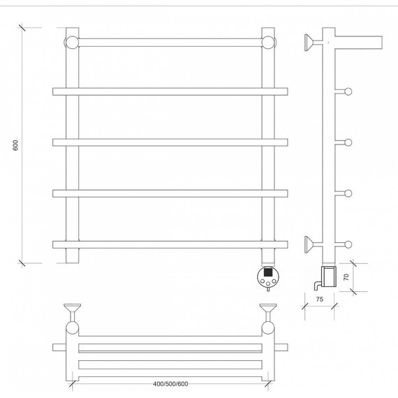 Полотенцесушитель электрический Secado Турин 1 СП с полкой П5 500x600 мм (возможность скрытого подключения) бронза - фото 4