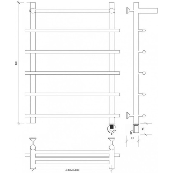 Полотенцесушитель электрический Secado Турин 1 СП с полкой П6 500x800 мм (возможность скрытого подключения) бронза - фото 4