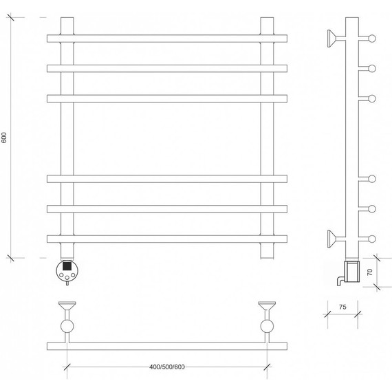Полотенцесушитель электрический Secado Турин плюс П6 500x600 мм (возможность скрытого подключения) бронза - фото 3