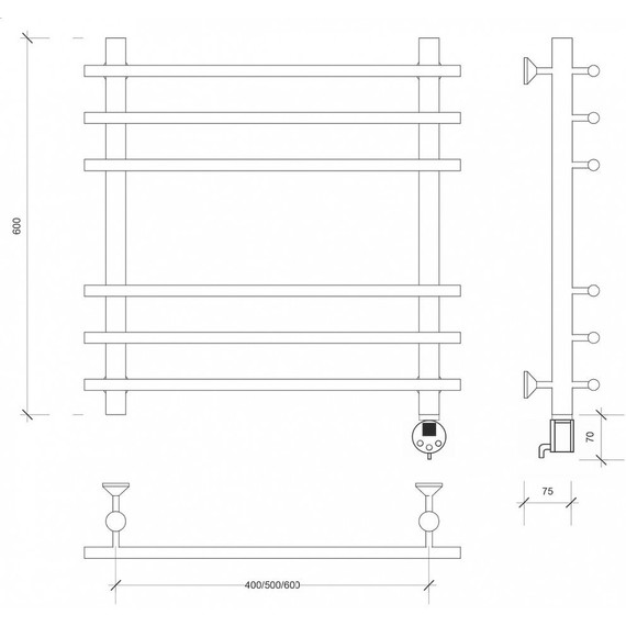 Полотенцесушитель электрический Secado Турин плюс П6 500x600 мм (возможность скрытого подключения) бронза - фото 4