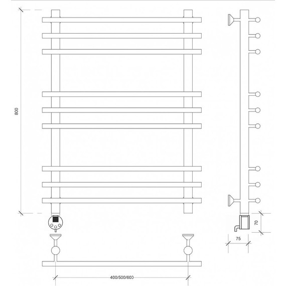 Полотенцесушитель электрический Secado Турин плюс П9 500x800 мм (возможность скрытого подключения) бронза - фото 3