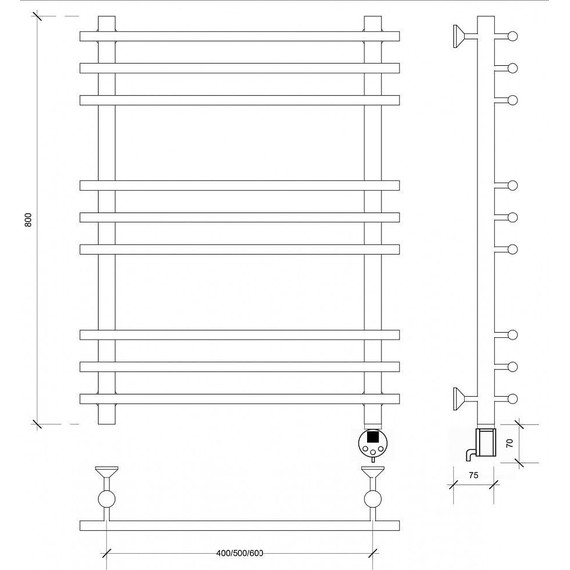 Полотенцесушитель электрический Secado Турин плюс П9 500x800 мм (возможность скрытого подключения) бронза - фото 4