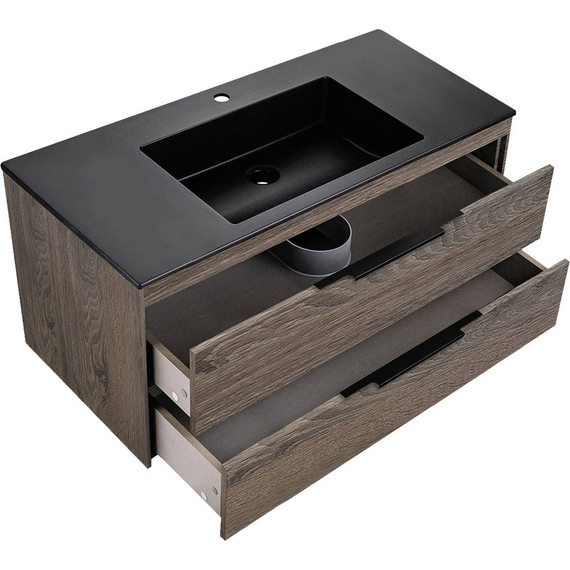 Тумба подвесная с раковиной Vincea Chiara 2D 100 см VMC-2C2100RO (раковина VCB-13100B), тёмный дуб - фото 3