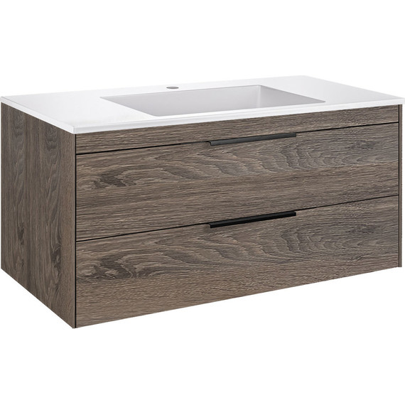 Тумба подвесная с раковиной Vincea Chiara 2D 100 см VMC-2C2100RO (раковина VCB-13100W), тёмный дуб - фото 2