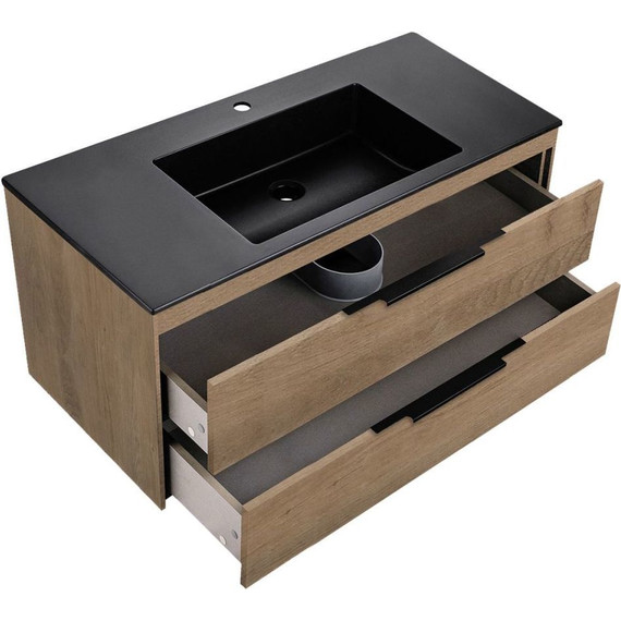 Тумба подвесная с раковиной Vincea Chiara 2D 100 см VMC-2C2100NO (раковина VCB-13100B), натуральный дуб - фото 3