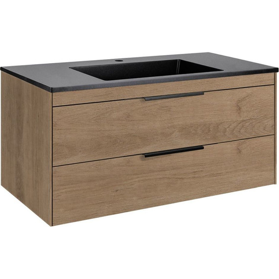 Тумба подвесная с раковиной Vincea Chiara 2D 100 см VMC-2C2100NO (раковина VCB-13100B), натуральный дуб - фото 2