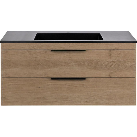 Тумба подвесная с раковиной Vincea Chiara 2D 100 см VMC-2C2100NO (раковина VCB-13100B), натуральный дуб - фото 