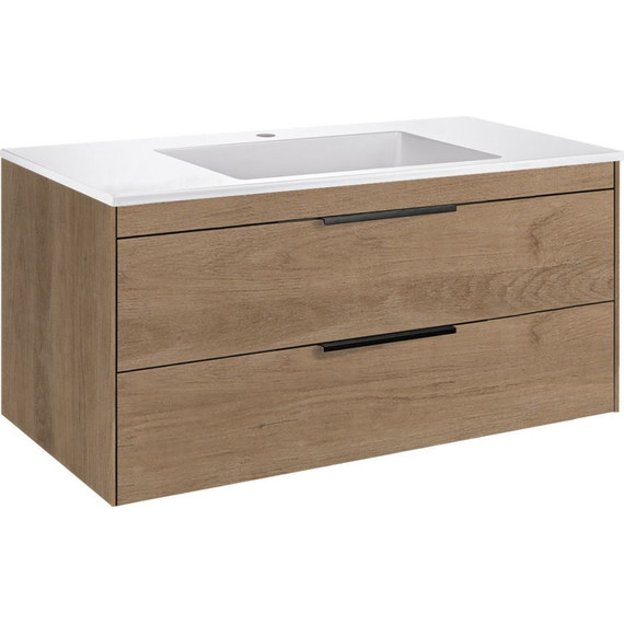 Тумба подвесная с раковиной Vincea Chiara 2D 100 см VMC-2C2100NO (раковина VCB-13100W), натуральный дуб - фото 2