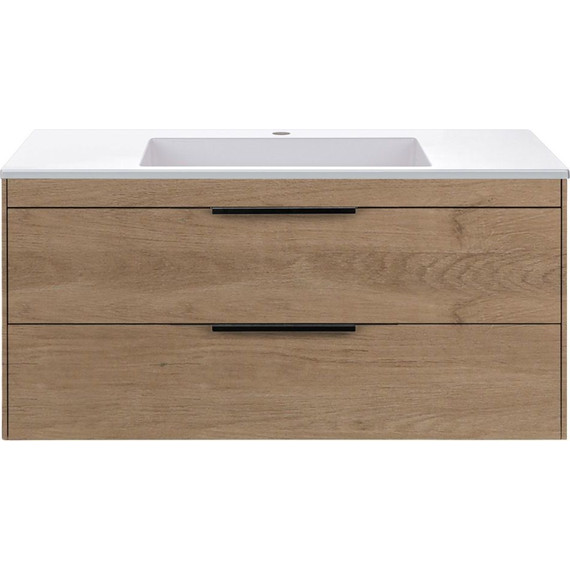 Тумба подвесная с раковиной Vincea Chiara 2D 100 см VMC-2C2100NO (раковина VCB-13100W), натуральный дуб - фото 