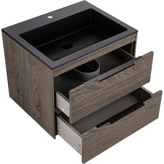 Тумба подвесная с раковиной Vincea Chiara 2D 60 см VMC-2C2600RO (раковина VCB-13600B), тёмный дуб - фото 3