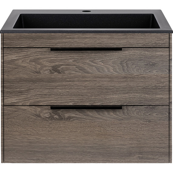 Тумба подвесная с раковиной Vincea Chiara 2D 60 см VMC-2C2600RO (раковина VCB-13600B), тёмный дуб - фото 