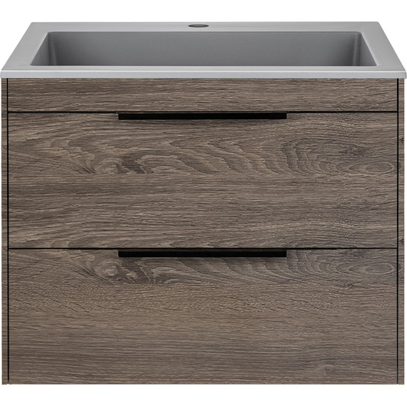 Тумба подвесная с раковиной Vincea Chiara 2D 60 см VMC-2C2600RO (раковина VCB-13600G), тёмный дуб - фото 