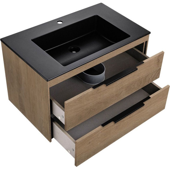 Тумба подвесная с раковиной-столешницей Vincea Chiara 2D 80 см VMC-2C2800NO (раковина VCB-13800B), натуральный дуб - фото 3