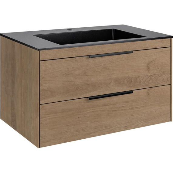 Тумба подвесная с раковиной-столешницей Vincea Chiara 2D 80 см VMC-2C2800NO (раковина VCB-13800B), натуральный дуб - фото 4