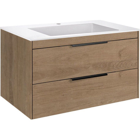 Тумба подвесная с раковиной-столешницей Vincea Chiara 2D 80 см VMC-2C2800NO (раковина VCB-13800W), натуральный дуб - фото 2