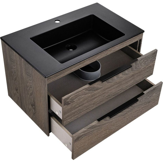 Тумба подвесная с раковиной-столешницей Vincea Chiara 2D 80 см VMC-2C2800RO (раковина VCB-13800B), тёмный дуб - фото 4