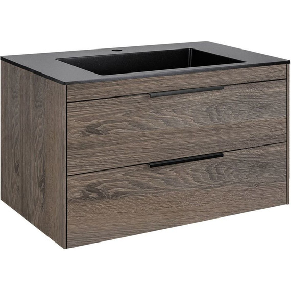 Тумба подвесная с раковиной-столешницей Vincea Chiara 2D 80 см VMC-2C2800RO (раковина VCB-13800B), тёмный дуб - фото 3