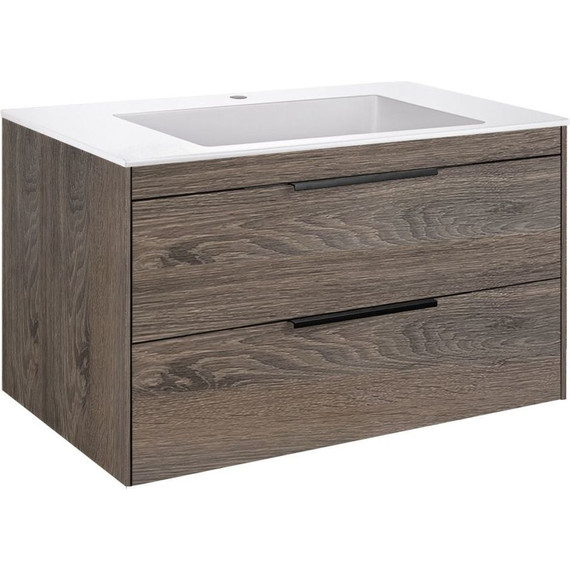 Тумба подвесная с раковиной-столешницей Vincea Chiara 2D 80 см VMC-2C2800RO (раковина VCB-13800W), тёмный дуб - фото 2