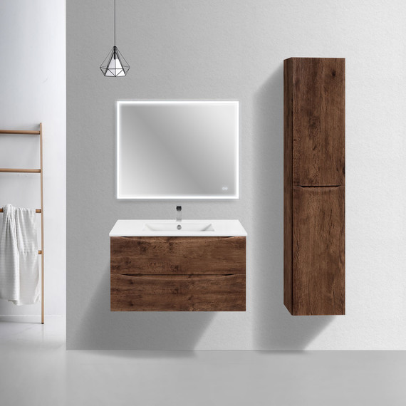 Тумба подвесная с раковиной Vincea Mia Slim 90 см VMC-2MC900S1RW, темное дерево - фото 2