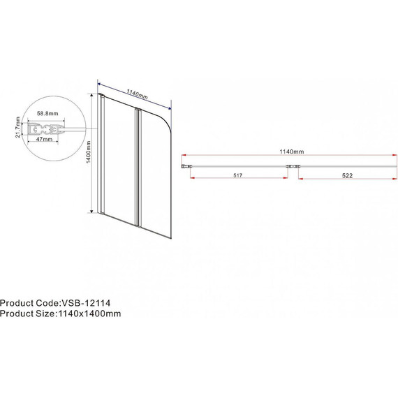 Шторка для ванны Vincea 114 см VSB-12114CLB, черный/прозрачное - фото 2