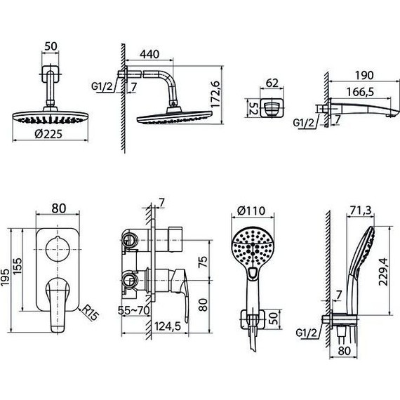 Душевая система для ванны Iddis Ray RAYBL03i68, черный матовый - фото 8