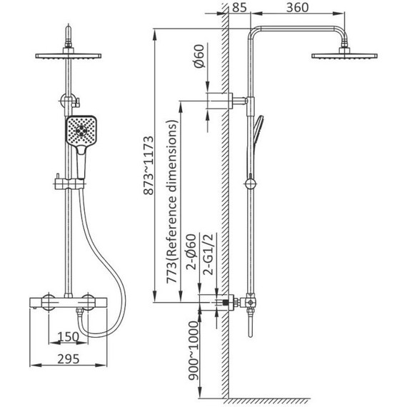 Душевая стойка с термостатом Vincea Next VSFS-1N0TGM, вороненая сталь - фото 10